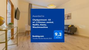 CityApartment - 53 m², 2 Zimmer, zentral, Netflix, Küche, Waschmaschine