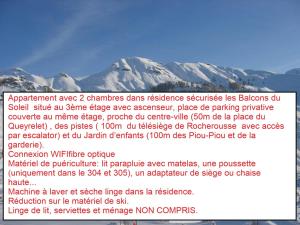 Les Balcons du Soleil Appt303 à100m pistes 2 chambres parking couvert WIFI
