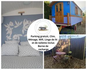 B&B / Chambres d'hotes Roulotte Le Temps d une Pause jusqu'a 2 personnes en face du Beaujolais - Climatisation et Borne recharge vehicule electrique : photos des chambres