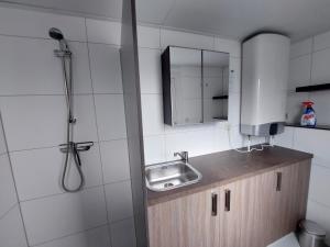 Voormalig strandhuisje in boomgaard in Hengstdijk