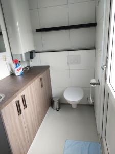 Voormalig strandhuisje in boomgaard in Hengstdijk