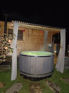 Luxury log cabin with wood fired hot tub