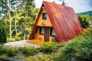 Przystań nad Sanem z widokiem na góry i rzekę