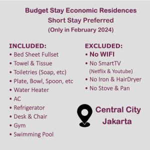 Budget Stay "NoWIFI" Studio Taman Anggrek Residences at Central City Economic Room