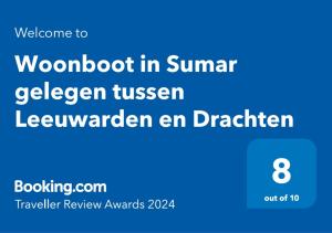 Woonboot in Sumar gelegen tussen Leeuwarden en Drachten