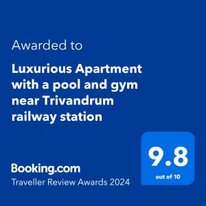 Luxurious Apartment with a pool and gym near Trivandrum railway station