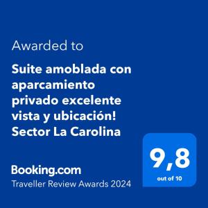 Suite amoblada con aparcamiento privado excelente vista y ubicación! Sector La Carolina
