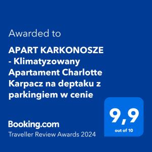 APART KARKONOSZE - Klimatyzowany Apartament Charlotte Karpacz na deptaku z parkingiem w cenie