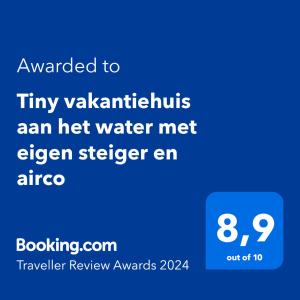 Tiny vakantiehuis aan het water met eigen steiger en airco