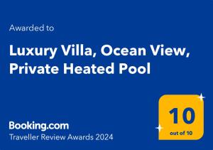 Luxury Villa, Ocean View, Private Heated Pool