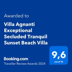 Villa Agnanti Exceptional Secluded Tranquil Sunset Beach Villa