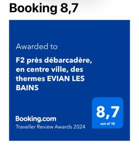 F2 près débarcadère, en centre ville, des thermes EVIAN LES BAINS 2 étoiles