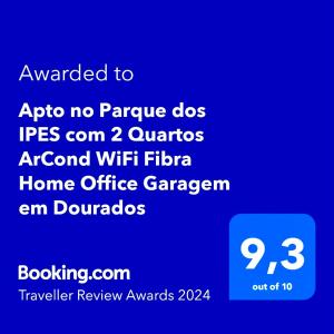 Apto charmoso no Parque dos IPES 2 Quartos casal ArCond WiFi 400M Home Office Garagem em Dourados