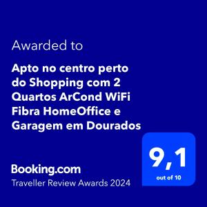 Apto no centro perto do Shopping com 2 Quartos de Casal ArCond WiFi 500megas HomeOffice e Garagem em Dourados