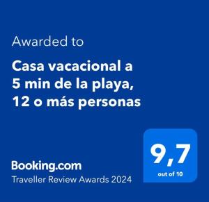 Casa vacacional a 5 min de la playa, 12 o más personas