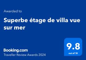 Superbe étage de villa vue sur mer