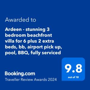 Ardeen Villa - superb 3 bedroom beachfront BB for 6, in Ranna- Tangalle- pick up, serviced, taxes included