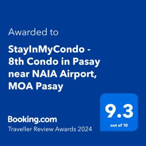 StayInMyCondo - 8th Condo in Pasay near NAIA Airport, MOA Pasay