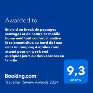 Envie d un break de paysages sauvages et de nature ce mobile home neuf tout confort climatise idealement situe au bord de l eau dans un camping 4 etoiles vous attend pour un week end quelques jours ou des vacances en famille