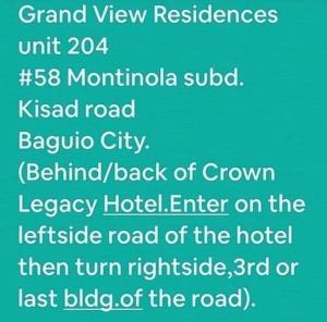 Grandview Residences by Vilma-unit 204 near Burnham Park