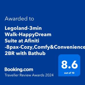 Legoland-3min Walk-HappyDream Suite at Afiniti -8pax-Cozy,Comfy&Convenience 2BR with Bathub