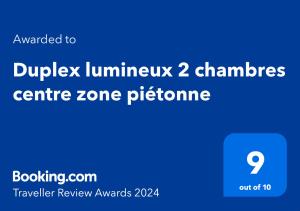 Duplex lumineux 2 chambres centre zone piétonne