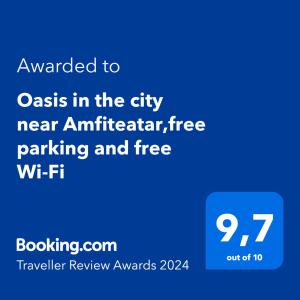 Oasis in the city near Amfiteatar,free parking and free Wi-Fi