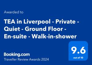 TEA in Liverpool - Private - Quiet - Ground Floor - En-suite - Walk-in-shower