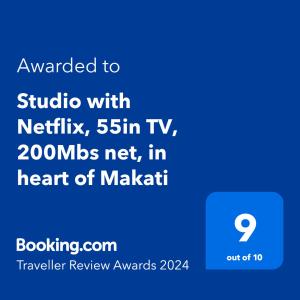 Studio with Netflix, 55in TV, 200Mbs net, in heart of Makati