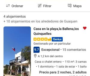 Casa en la playa,la Ballena,los Quinquelles