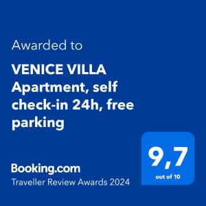 VENICE VILLA Apartment, self check-in 24h, free parking