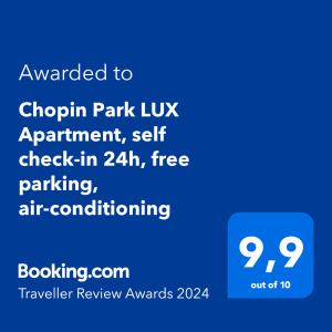 Chopin Park LUX Apartment, self check-in 24h, free parking, air-conditioning