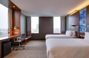 Twin Room with City View room in Sky Loft Hotel Kyiv by Rixwell