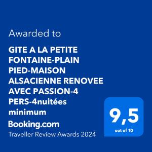 GITE A LA PETITE FONTAINE-PLAIN PIED-MAISON ALSACIENNE RENOVEE AVEC PASSION-4 PERS-4nuitées minimum