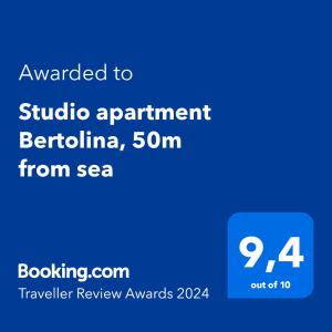 Studio apartment Bertolina, 50m from sea
