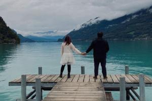 Romantic Swiss Alp Iseltwald with Lake & Mountains