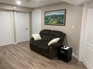 A bedroom in a basement