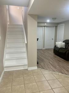 A bedroom in a basement