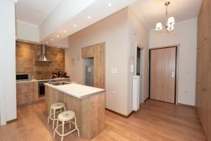 Contemporary apartment made of wood and stone.