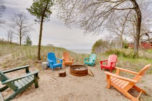 Beachfront Lake Michigan Cottage Fire Pit and Deck