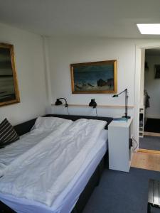 Minihus til havn, strand, vand og by i Gilleleje