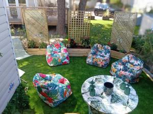 Le Lagon Rose nice bungalow Camping SIBLU le Mar Estang Canet-en-Roussillon, 2 rooms, 2 bathrooms, 2 TV, free WIFI, sheets & towels included, beach at 5 mn walk