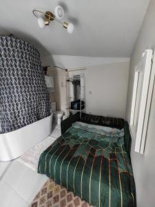 Sejours chez l'habitant STUDETTE LA ROSEE ABONDANTE Non-fumeur, 45 min de Paris, 10m2, independante, cosy, apaisante, mobiliers convertible, WiFi, TV, kitchenette, sanitaires inclus visibles dans la meme piece, mini terrasse, jardin, canape-lit 120x180, 1 a 2 pers gabarit moyen : photos des chambres