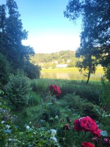 Romantische Gartenlaube mit Blick auf die Elbe