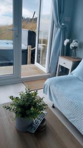 Bay View shepherds hut with hot tub