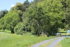 Idyllisches Haus mit Garten und Saunahütte in der Natur