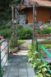 Idyllisches Haus mit Garten und Saunahütte in der Natur