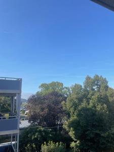 Graues Zimmer in Wohnung mit Balkon