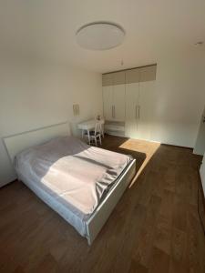 Graues Zimmer in Wohnung mit Balkon