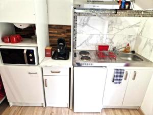 09 - Joli studio avec 2 lits, logement tout équipé pour 1, 2 ou 3 personnes maximum, vue sur parc arboré, parking privatif gratuit, grand fourgon possible, tout le linge de maison est fourni